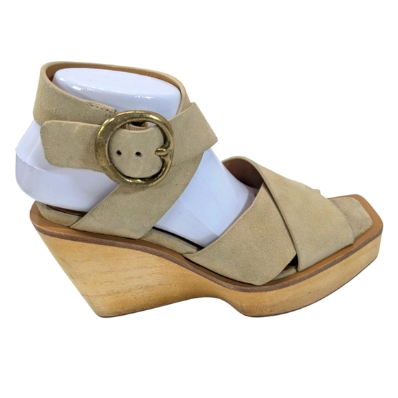 New Rag & Bone Santiago Ankle Strap Tan Suede Leather Wood Clog Sandals Size 9.5 - Picture 3 of 7